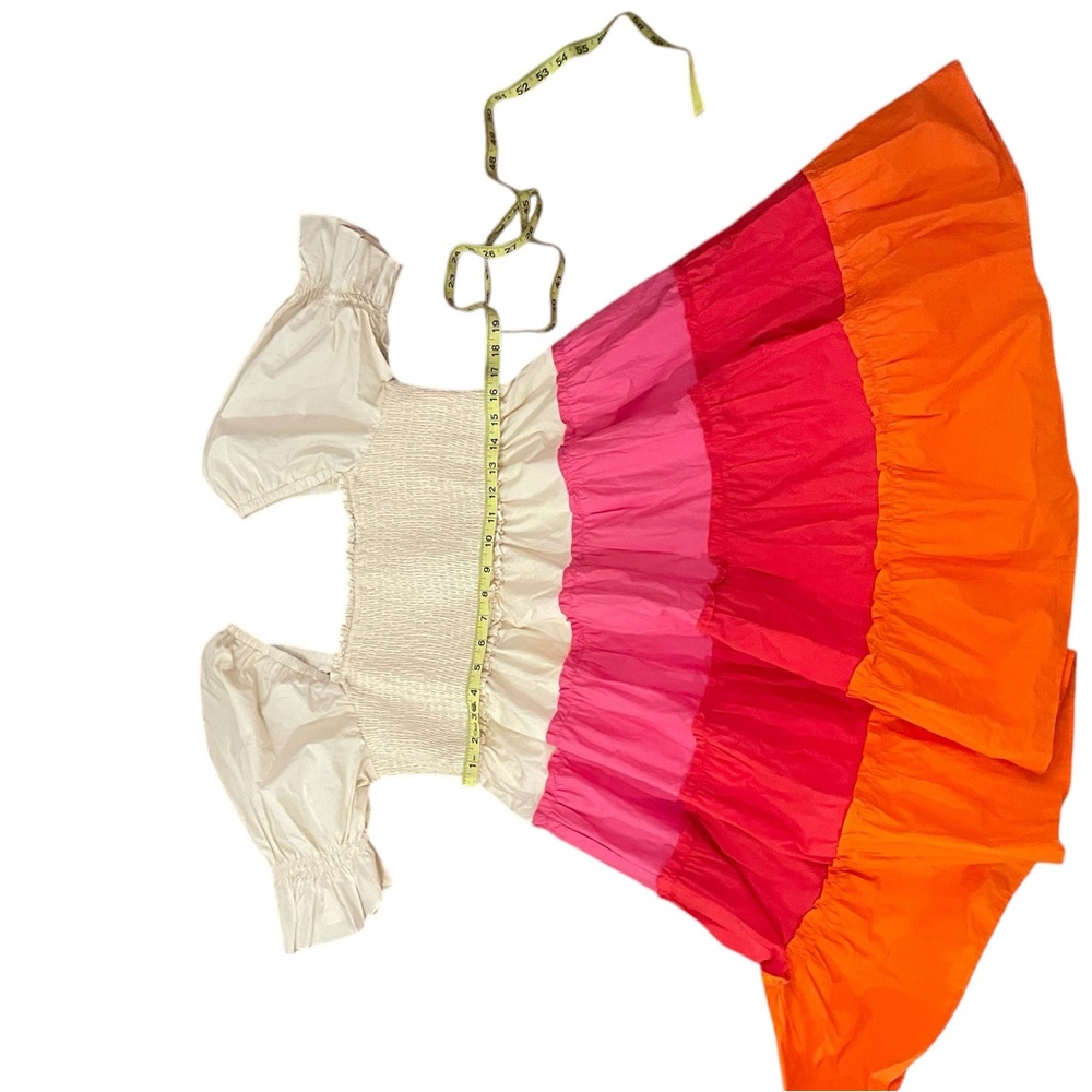 ENGLISH FACTORY Colorblock Smocked Puff Sleeve Mini Dress New With Tags - Picture 15 of 16